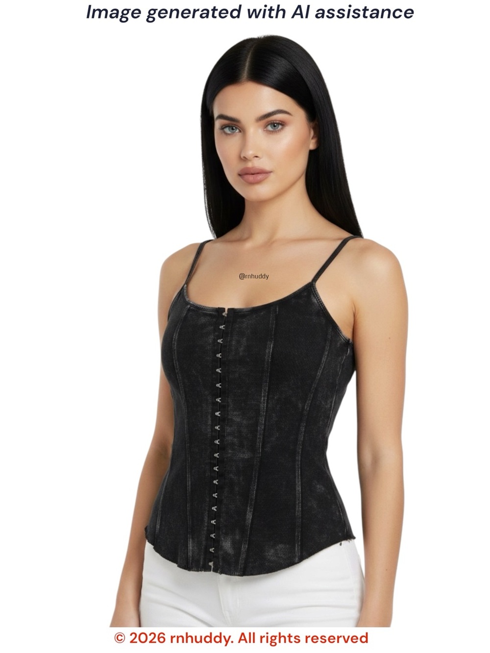 Rock & Roll Denim L mineral washed black hook & eye corset tank